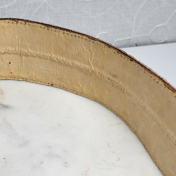 Vtg Saint Laurent Rive Gauche Suede Belt France Bakelite Buckle Geometric 31” - Picture 11 of 14